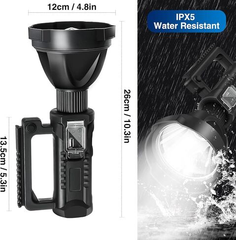 Chanarily Rechargeable Spotlight Flashlight 100000 Lumens with Tripod IPX5 Waterproof Handheld Spotlight 4 Modes Search Light for Camping, Fishing, Hunting, Hiking, Emergency&Other Outdoor Activities in Saudi Arabia