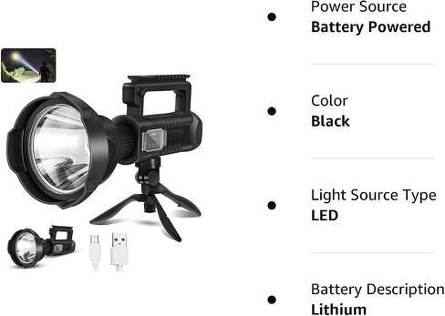 Chanarily Rechargeable Spotlight Flashlight 100000 Lumens with Tripod IPX5 Waterproof Handheld Spotlight 4 Modes Search Light for Camping, Fishing, Hunting, Hiking, Emergency&Other Outdoor Activities in Saudi Arabia