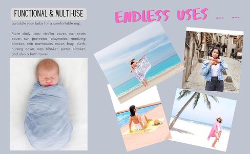 Cotton Muslin Swaddle Baby Blankets 2 Pieces Set (White/Dusty Rose) in Kuwait