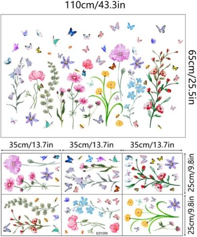58 قطعة من ملصقات نافذة الربيع والصيف والزهور وفراشة النحل و4 أوراق شارات ملونة للمنزل والنوافذ الزجاجية وأبواب الثلاجة والسلع المزخرفة ونافذة العرض الديكور in Kuwait