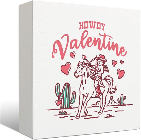 Grapehiker Howdy Valentine Sign، علامة خشبية لعيد الحب الغربي، ديكور عيد الحب لراعية البقر، ديكور غرفة راعية البقر الوردي، هدايا راعية البقر، علامة صندوق خشبي لعيد الحب الغربي العتيق 5x5 in Kuwait