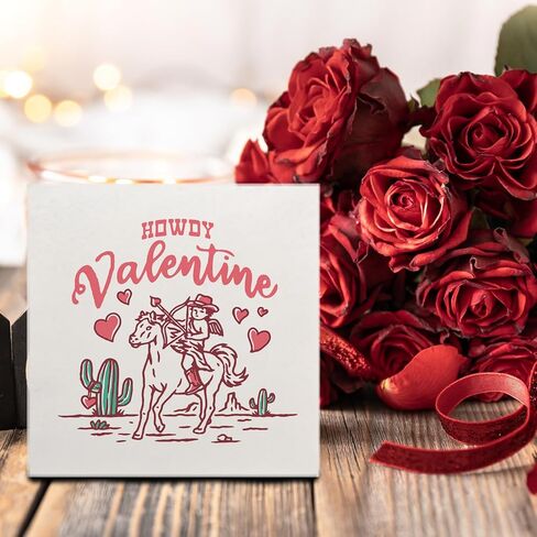 Grapehiker Howdy Valentine Sign، علامة خشبية لعيد الحب الغربي، ديكور عيد الحب لراعية البقر، ديكور غرفة راعية البقر الوردي، هدايا راعية البقر، علامة صندوق خشبي لعيد الحب الغربي العتيق 5x5 in Kuwait