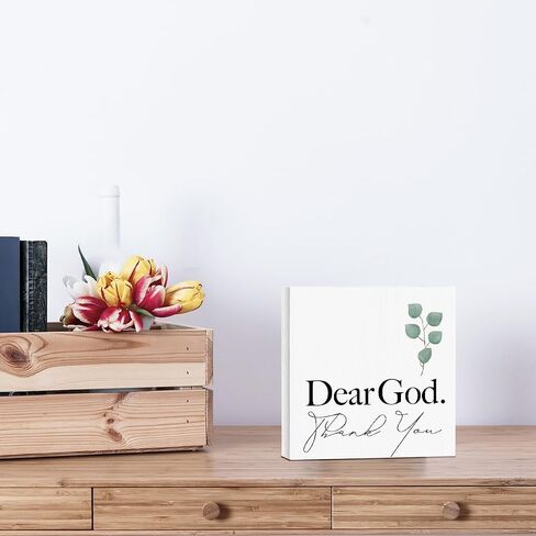 Farmhouse Decorative Signs Plaques Wooden Box Sign Desk Decor, Christian Saying Quote Rustic Religious Wood Block Plaque Box Sign Home Office Decor for Living Room Bedroom Bathroom Kitchen Shelf Table in Kuwait