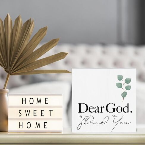 Farmhouse Decorative Signs Plaques Wooden Box Sign Desk Decor, Christian Saying Quote Rustic Religious Wood Block Plaque Box Sign Home Office Decor for Living Room Bedroom Bathroom Kitchen Shelf Table in Kuwait