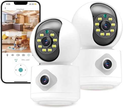 كاميرا أمان بعدسة مزدوجة NOSENT 2K 4MP، مراقبة الأطفال اللاسلكية WiFi / كاميرا الحيوانات الأليفة، شاشة أمان ذكية 360 درجة PTZ مع ليلة كاملة الألوان، تتبع الحركة، صوت ثنائي الاتجاه (2k 2-Pack) in Kuwait
