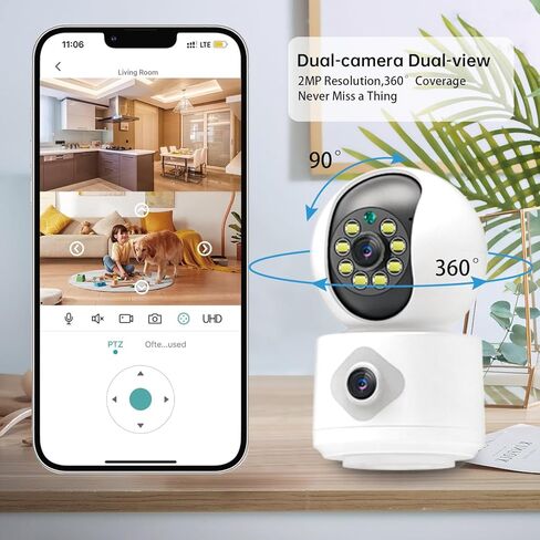كاميرا أمان بعدسة مزدوجة NOSENT 2K 4MP، مراقبة الأطفال اللاسلكية WiFi / كاميرا الحيوانات الأليفة، شاشة أمان ذكية 360 درجة PTZ مع ليلة كاملة الألوان، تتبع الحركة، صوت ثنائي الاتجاه (2k 2-Pack) in Kuwait