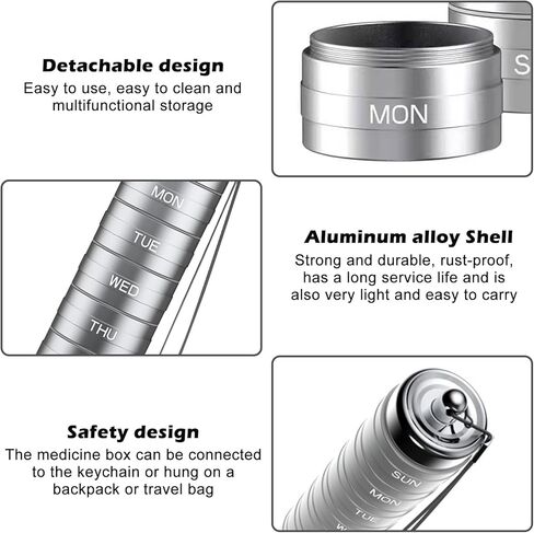 Metal Weekly Pill Organizer, 2PCS Waterproof Pill Organizer Aluminum Alloy Travel Pill Box, Portable 7 Day Vitamin Organizer Stackable, Pill Container to Hold Vitamin, Fish Oil (Rose Gold, Silver) in Kuwait