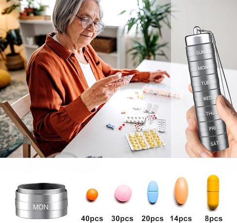 Metal Weekly Pill Organizer, 2PCS Waterproof Pill Organizer Aluminum Alloy Travel Pill Box, Portable 7 Day Vitamin Organizer Stackable, Pill Container to Hold Vitamin, Fish Oil (Rose Gold, Silver) in Kuwait