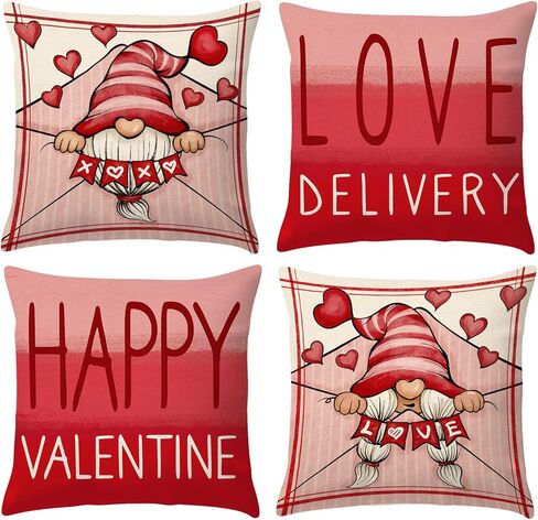 عيد الحب وسادة يغطي 18x18 مجموعة من 4 عيد الحب التماثيل الكتان وسادة الزخرفية رمي وسادة يغطي أريكة الأريكة الذكرى الزفاف عيد الحب ديكور المنزل in Kuwait