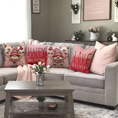 عيد الحب وسادة يغطي 18x18 مجموعة من 4 عيد الحب التماثيل الكتان وسادة الزخرفية رمي وسادة يغطي أريكة الأريكة الذكرى الزفاف عيد الحب ديكور المنزل in Kuwait