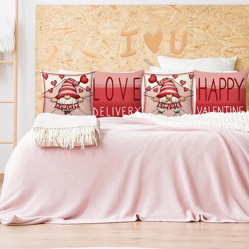 عيد الحب وسادة يغطي 18x18 مجموعة من 4 عيد الحب التماثيل الكتان وسادة الزخرفية رمي وسادة يغطي أريكة الأريكة الذكرى الزفاف عيد الحب ديكور المنزل in Kuwait