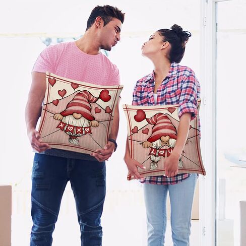 عيد الحب وسادة يغطي 18x18 مجموعة من 4 عيد الحب التماثيل الكتان وسادة الزخرفية رمي وسادة يغطي أريكة الأريكة الذكرى الزفاف عيد الحب ديكور المنزل in Kuwait