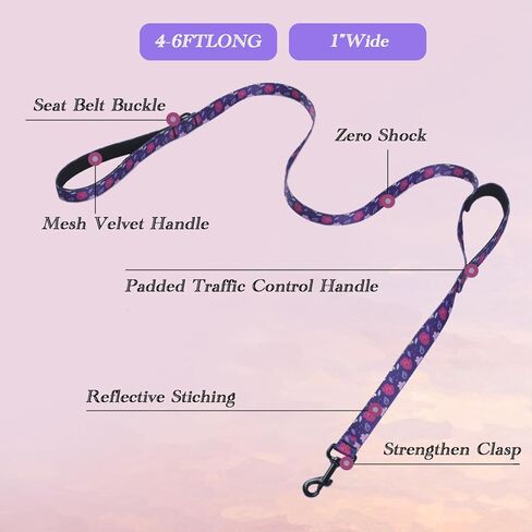Foxyep Dog Leash 2 مقابض بمقبض مبطن لمزيد من التحكم، مع حقيبة أنبوب الكلب لطيف فتاة الكلب المقود تصميم زهرة للكلاب الصغيرة والمتوسطة الكبيرة، جرو (الوردي الأسود والوردي) in Kuwait