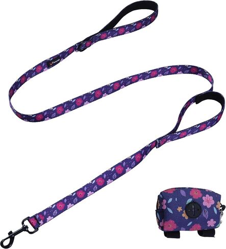Foxyep Dog Leash 2 مقابض بمقبض مبطن لمزيد من التحكم، مع حقيبة أنبوب الكلب لطيف فتاة الكلب المقود تصميم زهرة للكلاب الصغيرة والمتوسطة الكبيرة، جرو (الوردي الأسود والوردي) in Kuwait