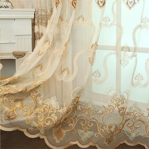 Embroidered Grommet Curtains European Floral Luxury Curtains Semi Blackout Curtains for Living Room/Bedroom 1 Panel Thermal Insulated Window Treatment Drapes Eyelet Curtains W40 x L84 inch in Saudi Arabia