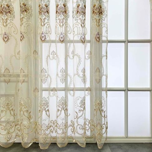 Embroidered Grommet Curtains European Floral Luxury Curtains Semi Blackout Curtains for Living Room/Bedroom 1 Panel Thermal Insulated Window Treatment Drapes Eyelet Curtains W40 x L84 inch in Saudi Arabia