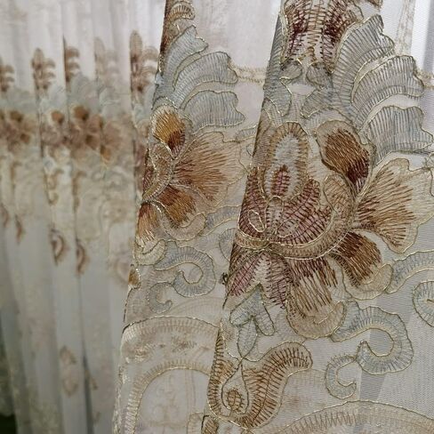 Embroidered Grommet Curtains European Floral Luxury Curtains Semi Blackout Curtains for Living Room/Bedroom 1 Panel Thermal Insulated Window Treatment Drapes Eyelet Curtains W40 x L84 inch in Saudi Arabia