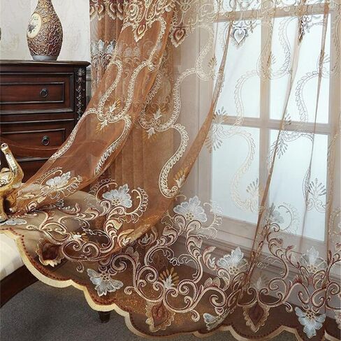 Embroidered Grommet Curtains European Floral Luxury Curtains Semi Blackout Curtains for Living Room/Bedroom 1 Panel Thermal Insulated Window Treatment Drapes Eyelet Curtains W40 x L84 inch in Saudi Arabia