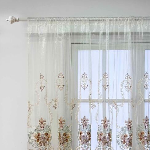 Embroidered Grommet Curtains European Floral Luxury Curtains Semi Blackout Curtains for Living Room/Bedroom 1 Panel Thermal Insulated Window Treatment Drapes Eyelet Curtains W40 x L84 inch in Saudi Arabia