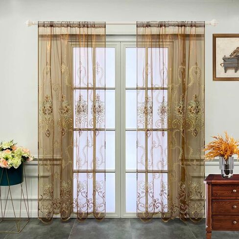 Embroidered Grommet Curtains European Floral Luxury Curtains Semi Blackout Curtains for Living Room/Bedroom 1 Panel Thermal Insulated Window Treatment Drapes Eyelet Curtains W40 x L84 inch in Saudi Arabia