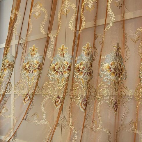 Embroidered Grommet Curtains European Floral Luxury Curtains Semi Blackout Curtains for Living Room/Bedroom 1 Panel Thermal Insulated Window Treatment Drapes Eyelet Curtains W40 x L84 inch in Saudi Arabia