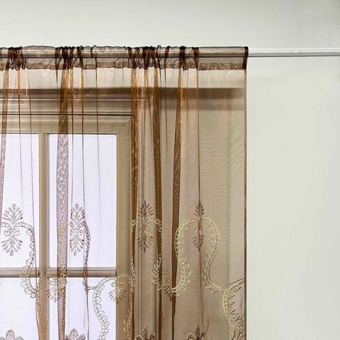 Embroidered Grommet Curtains European Floral Luxury Curtains Semi Blackout Curtains for Living Room/Bedroom 1 Panel Thermal Insulated Window Treatment Drapes Eyelet Curtains W40 x L84 inch in Saudi Arabia