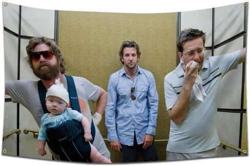 Hangover Flag 3x5Feet the Movie Elevator Scene "لماذا لا نتذكر شيئًا ملعونًا؟" نسيج مضحك لغرفة النوم وغرفة النوم الجامعية in Kuwait