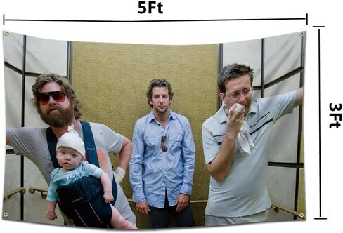 Hangover Flag 3x5Feet the Movie Elevator Scene "لماذا لا نتذكر شيئًا ملعونًا؟" نسيج مضحك لغرفة النوم وغرفة النوم الجامعية in Kuwait