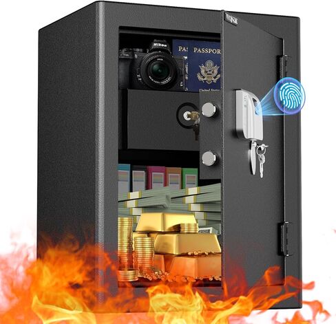 صندوق أمان مقاوم للحريق من WASJOYE، صندوق آمن بيومتري مع صندوق قفل مقاوم للحريق، مع لوحة مفاتيح رقمية، 2.0 قدم مكعب آمن لبصمة الإصبع للمنزل والمكتب والفندق والمجوهرات والوثائق النقدية وتخزين الأشياء الثمينة in Kuwait