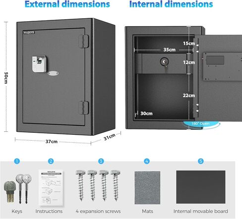 صندوق أمان مقاوم للحريق من WASJOYE، صندوق آمن بيومتري مع صندوق قفل مقاوم للحريق، مع لوحة مفاتيح رقمية، 2.0 قدم مكعب آمن لبصمة الإصبع للمنزل والمكتب والفندق والمجوهرات والوثائق النقدية وتخزين الأشياء الثمينة in Kuwait