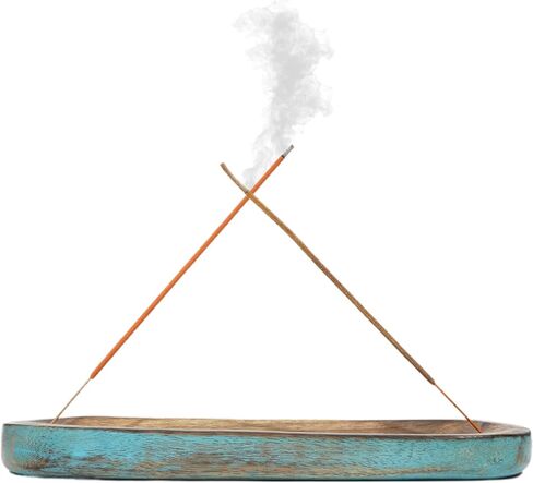 حامل اعواد بخور اجارباتي الخشبية من هانديكرافت ستوريروم، حامل اعواد البخور لديكور المنزل، صينية بخور خشبية مصنوعة من خشب المانجو (11 × 4 × 1 انش) in Kuwait