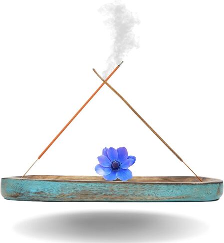 حامل اعواد بخور اجارباتي الخشبية من هانديكرافت ستوريروم، حامل اعواد البخور لديكور المنزل، صينية بخور خشبية مصنوعة من خشب المانجو (11 × 4 × 1 انش) in Kuwait