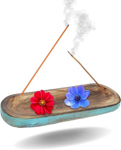 حامل اعواد بخور اجارباتي الخشبية من هانديكرافت ستوريروم، حامل اعواد البخور لديكور المنزل، صينية بخور خشبية مصنوعة من خشب المانجو (11 × 4 × 1 انش) in Kuwait