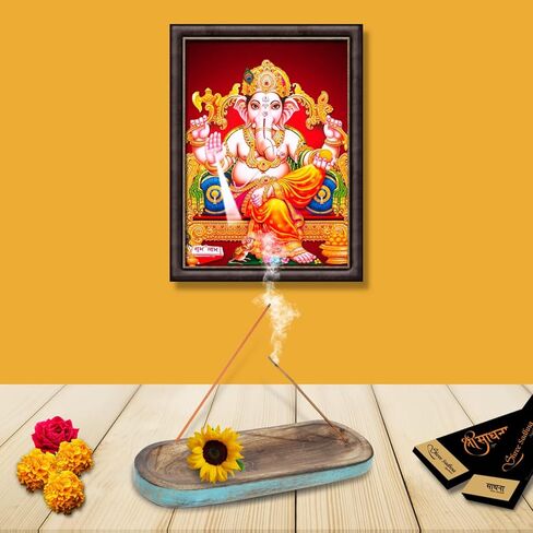 حامل اعواد بخور اجارباتي الخشبية من هانديكرافت ستوريروم، حامل اعواد البخور لديكور المنزل، صينية بخور خشبية مصنوعة من خشب المانجو (11 × 4 × 1 انش) in Kuwait