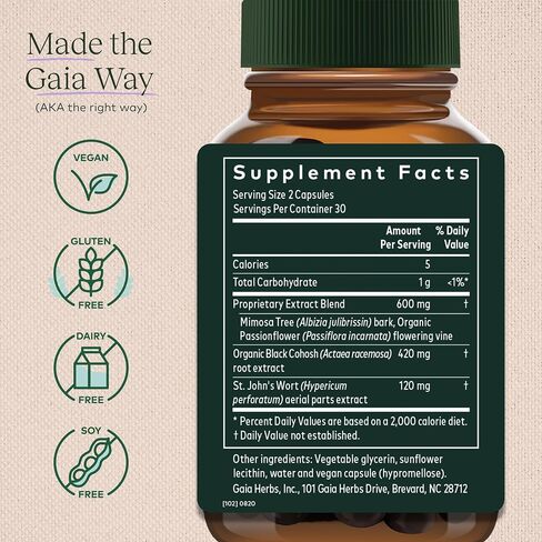 Gaia Herbs Nighttime Comfort - Menopause Supplement for Women - with Black Cohosh, Mimosa, Passionflower & St. John’s Wort - 60 Vegan Liquid Phyto-Caps (30 Servings) in Saudi Arabia
