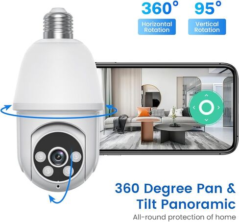 كاميرا مراقبة SJCODE 1080P بمصباح كهربائي مع ضوء، مراقبة لاسلكية داخلية وخارجية واي فاي، كشف الإنسان، عرض مباشر، رؤية ليلية ملونة، بانورامية 360 درجة، صوت ثنائي الاتجاه، تخزين سحابي in Kuwait