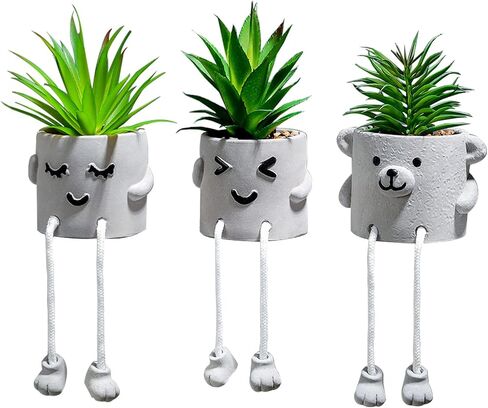 Artificial Plants Potted Set, Mini Potted Succulents Decorative with Gray Pots, Succulents Creative Decor, Simulation Plants Ornament 3PCS, Office Home Decor Gifts in Saudi Arabia