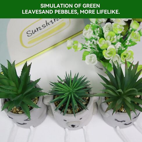 Artificial Plants Potted Set, Mini Potted Succulents Decorative with Gray Pots, Succulents Creative Decor, Simulation Plants Ornament 3PCS, Office Home Decor Gifts in Saudi Arabia