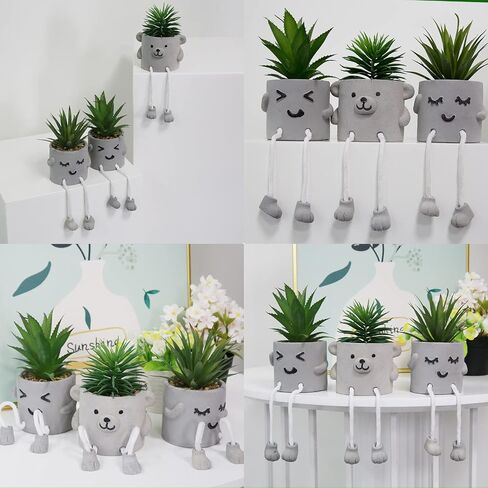 Artificial Plants Potted Set, Mini Potted Succulents Decorative with Gray Pots, Succulents Creative Decor, Simulation Plants Ornament 3PCS, Office Home Decor Gifts in Saudi Arabia