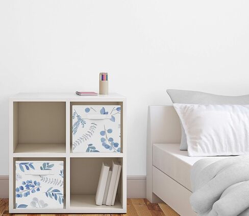 Sweet Jojo Designs Floral Leaf Foldable Fabric Storage Cube Bins Boxes Organizer Toys Kids Baby Childrens - Set of 2 - Blue Grey and White Boho Watercolor Botanical Flower Woodland Tropical Garden in Saudi Arabia
