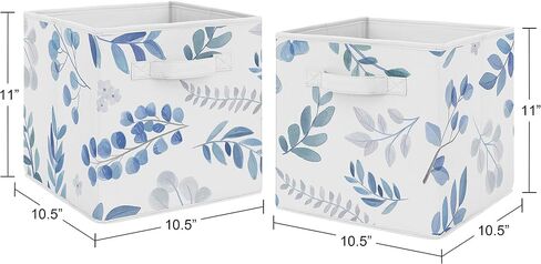 Sweet Jojo Designs Floral Leaf Foldable Fabric Storage Cube Bins Boxes Organizer Toys Kids Baby Childrens - Set of 2 - Blue Grey and White Boho Watercolor Botanical Flower Woodland Tropical Garden in Saudi Arabia