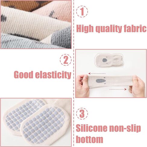 Suxgumoe Baby Non Grip Socks, 5 Pairs Cute Animal Cartoon Socks Crew Cotton Socks with Grips for Girls Boys in Saudi Arabia