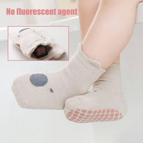Suxgumoe Baby Non Grip Socks, 5 Pairs Cute Animal Cartoon Socks Crew Cotton Socks with Grips for Girls Boys in Saudi Arabia