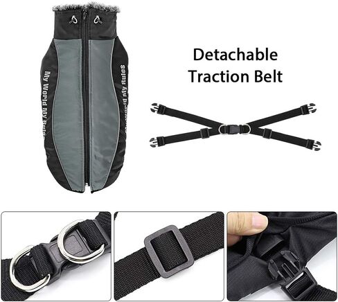 سترات شتوية مضادة للماء للكلاب من ديدوغ، معاطف للكلاب في الطقس البارد مع حزام وياقة فروي، سهلة المشي وملابس رياضية دافئة وناعمة للكلاب المتوسطة والكبيرة، رمادي، الصدر: 33 بوصة طول الظهر: 28 بوصة رمادي in Kuwait