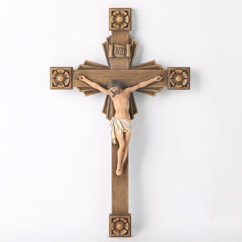 BC Catholic Crucifix Wall Cross, Jesus Christ Home Decor, Wood Carve Looking,12"H, Hand Painted by Buildclassic in Saudi Arabia