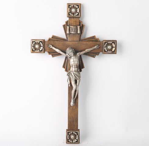 BC Catholic Crucifix Wall Cross, Jesus Christ Home Decor, Wood Carve Looking,12"H, Hand Painted by Buildclassic in Saudi Arabia