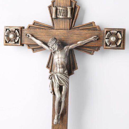 BC Catholic Crucifix Wall Cross, Jesus Christ Home Decor, Wood Carve Looking,12"H, Hand Painted by Buildclassic in Saudi Arabia