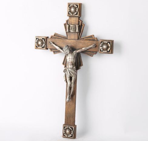 BC Catholic Crucifix Wall Cross, Jesus Christ Home Decor, Wood Carve Looking,12"H, Hand Painted by Buildclassic in Saudi Arabia
