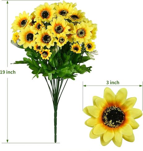 باقة عباد الشمس الاصطناعية من Lvydec، 19 بوصة كبيرة من عباد الشمس باقة عباد الشمس الحريرية مع جذع لتزيين المنزل وحفلات الزفاف in Kuwait