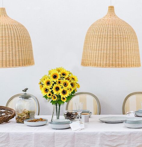 باقة عباد الشمس الاصطناعية من Lvydec، 19 بوصة كبيرة من عباد الشمس باقة عباد الشمس الحريرية مع جذع لتزيين المنزل وحفلات الزفاف in Kuwait